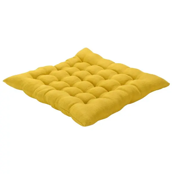 Подушка на стул из стираного льна горчичного цвета из коллекции essential, 40х40x4 см