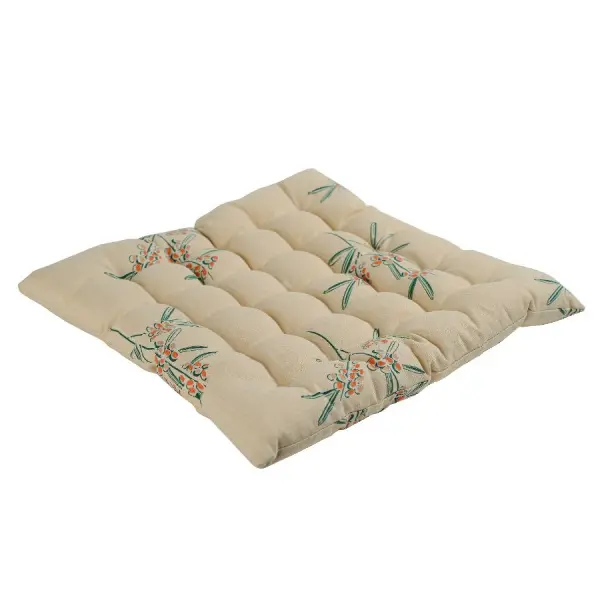 Подушка на стул стеганая из хлопка с графичным принтом Обед рябинника из коллекции russian north, 40х40 см