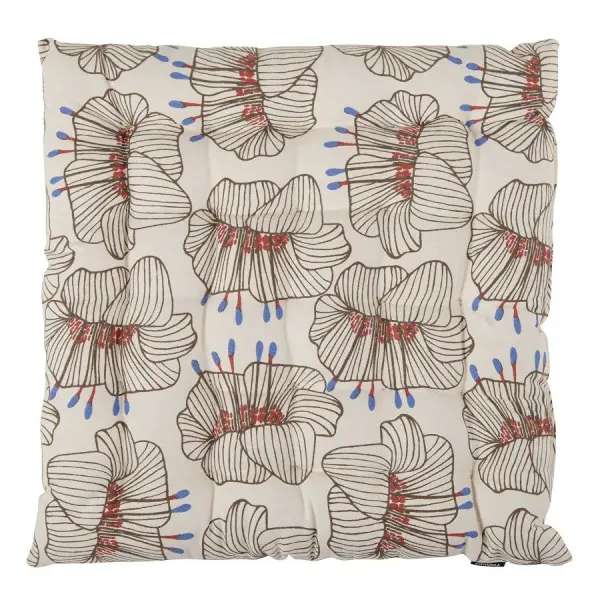 Подушка на стул из хлопка молочного цвета с принтом Цветы из коллекции prairie, 40х40 см