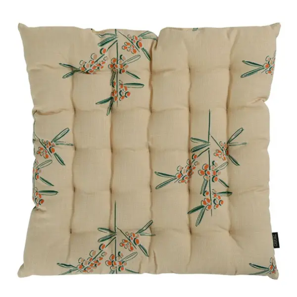 Подушка на стул стеганая из хлопка с графичным принтом Обед рябинника из коллекции russian north, 40х40 см